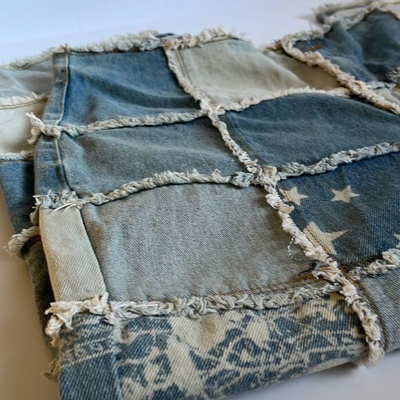 No Boundaries Y2k Patchwork Jeans Crop Raw Edge Waist Hemline Junior 15 - Picture 8 of 16